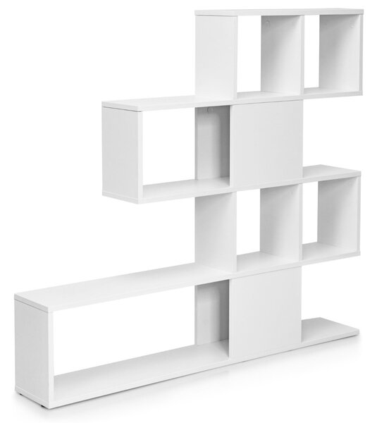 Costway Libreria a forma di scala a 5 livelli con ante, Scaffale decorativo in legno per il soggiorno e l’ufficio Bianco