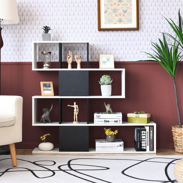 Costway Libreria a forma di scala a 5 livelli con ante, Scaffale decorativo in legno per il soggiorno e l’ufficio Nero