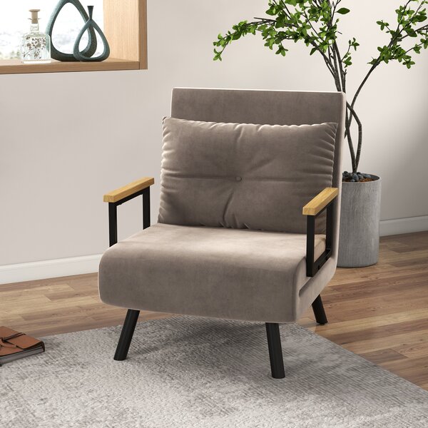 HOMCOM Poltrona Letto Singolo 3 in 1 in Tessuto Effetto Velluto Reclinabile in 5 Posizioni con Cuscino Sfoderabile, 63x73x81cm, Marrone Chiaro | Aosom Italy