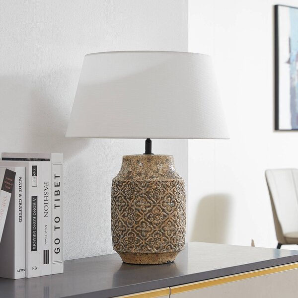 Lampada da tavolo Aelith Lindby, Alluminio / Grigio / Zincato, Soggiorno / Sala da pranzo, Tessuto / Stoffa / Seta, Campagna / Rustiche, Lampada da tavolo
