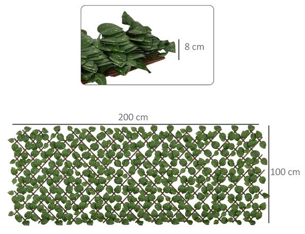 Outsunny Siepe Artificiale 200x100 cm in Seta e Plastica PE, Siepe Finta di Pothos con 495 Foglie, Verde|Aosom