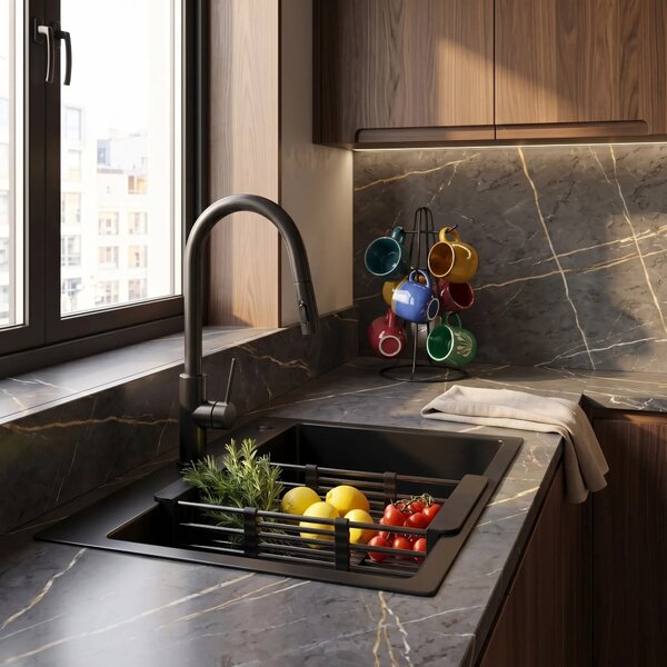 Lavello in acciaio con set di accessori 3 pz. REA Liam Black