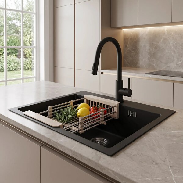 Lavello in acciaio con set di accessori 3 pz. REA Leo 50 Black