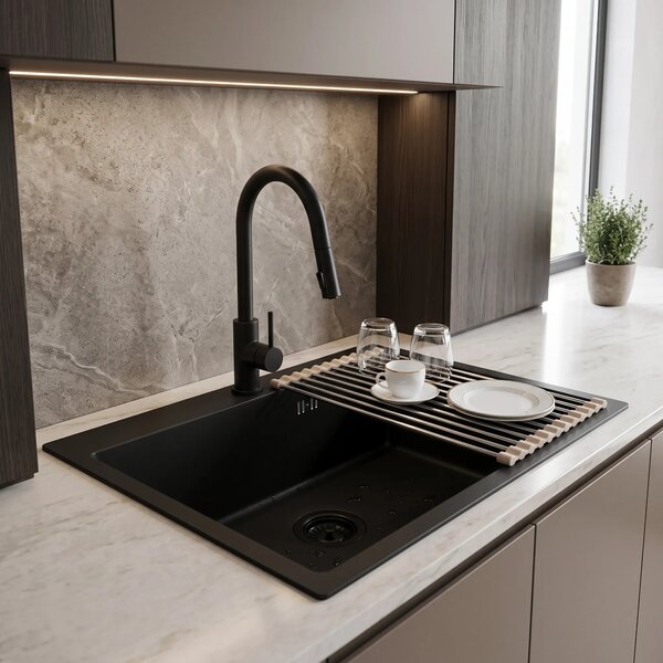 Lavello in acciaio con set di accessori 3 pz. REA Leo 50 Black