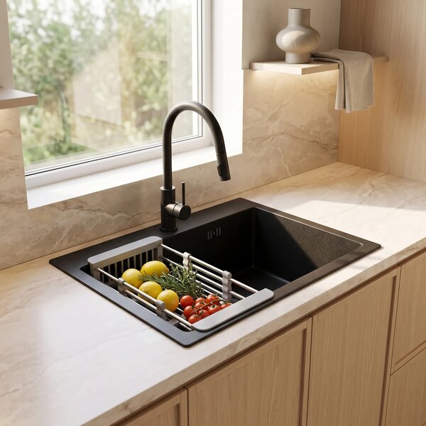 Lavello in acciaio con set di accessori 3 pz. REA Leo 50 Black
