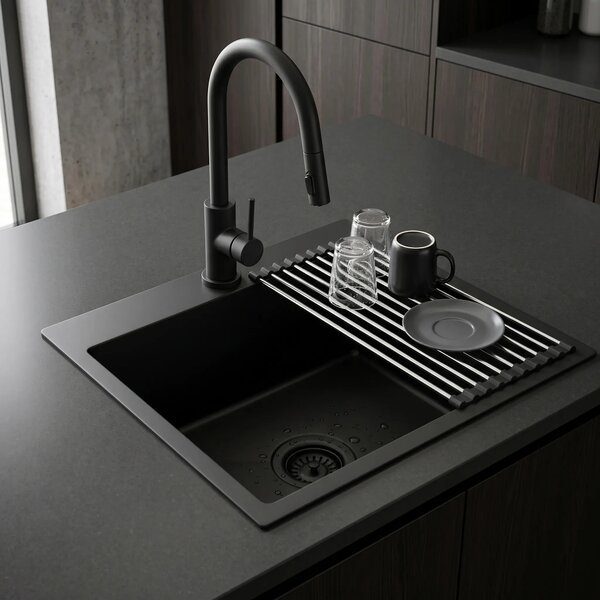 Lavello in acciaio con set di accessori 3 pz. REA Leo 50 Black