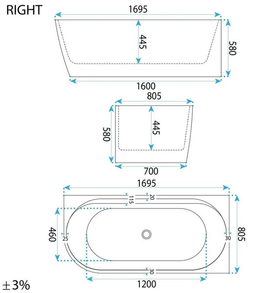 Vasca bagno Rea Marion Right 170cm