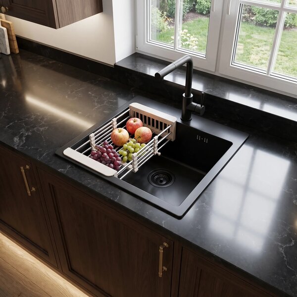 Lavello in acciaio con set di accessori 3 pz. REA Leo 40 Black