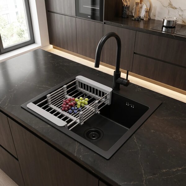 Lavello in acciaio con set di accessori 3 pz. REA Leo 40 Black