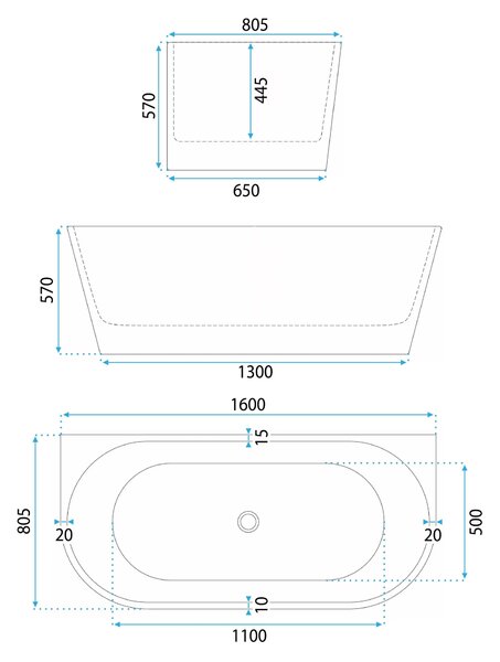 Vasca Bagno A Parete Rea Eris 170cm