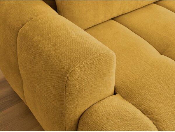 Divano angolare color senape allungabile e con contenitore (penisola a destra/chaise lounge) con rivestimento in ciniglia Fuji – Bobochic Paris