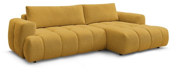 Divano angolare color senape allungabile e con contenitore (penisola a destra/chaise lounge) con rivestimento in ciniglia Fuji – Bobochic Paris