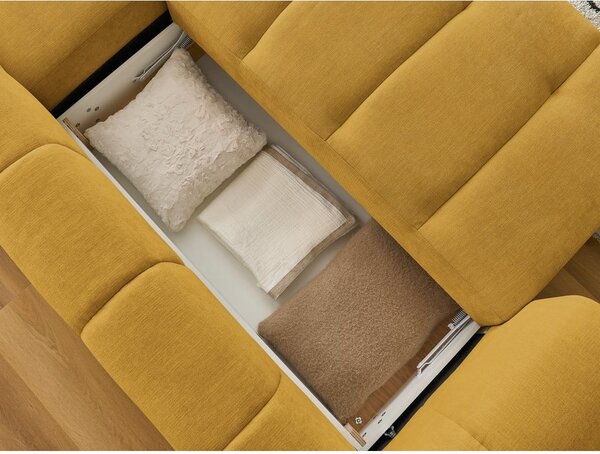 Divano angolare color senape allungabile e con contenitore (penisola a destra/chaise lounge) con rivestimento in ciniglia Fuji – Bobochic Paris