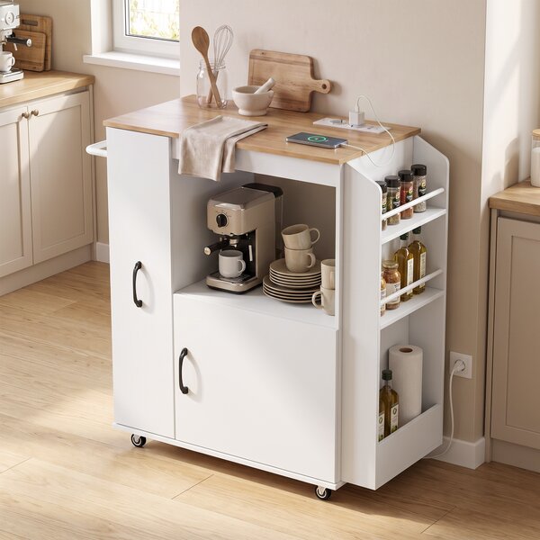 HOMCOM Carrello da Cucina con Presa di Corrente, Mobile con Ruote, Bianco | Aosom Italy