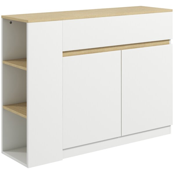 HOMCOM Credenza Cucina con 2 Ante, Ripiano Regolabile, 2 Cassetti, Mobile Cucina con 3 Scomparti Aperti, 110x29.5x82 cm, Bianco | Aosom Italy