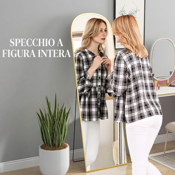 HOMCOM Specchio da Terra e Parete Moderno in Lega di Alluminio con Supporto Pieghevole, 50x161.5cm, Oro | Aosom Italy
