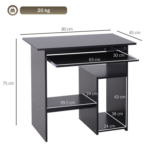 HOMCOM Scrivania PC Moderna in Legno con Ripiano per CPU e Spazio per Tastiera Estraibile, 80x45x75 cm, Nero