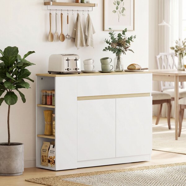 HOMCOM Credenza Cucina con 2 Ante, Ripiano Regolabile, 2 Cassetti, Mobile Cucina con 3 Scomparti Aperti, 110x29.5x82 cm, Bianco | Aosom Italy