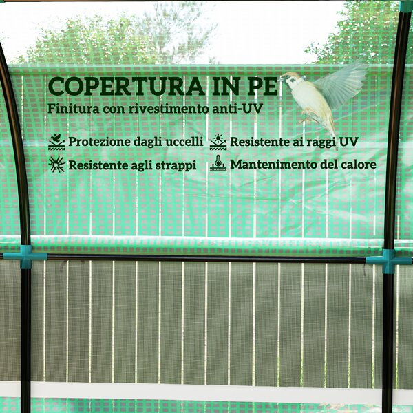 Outsunny Serra a Tunnel per Orto 3x2x2 m in Acciaio e PE Anti UV con Porte Avvolgibili e Finestre, Verde | Aosom Italy