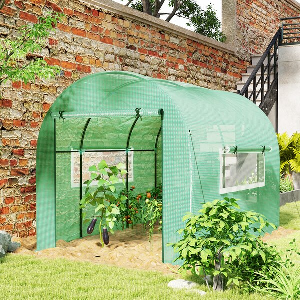 Outsunny Serra a Tunnel per Orto 3x2x2 m in Acciaio e PE Anti UV con Porte Avvolgibili e Finestre, Verde | Aosom Italy