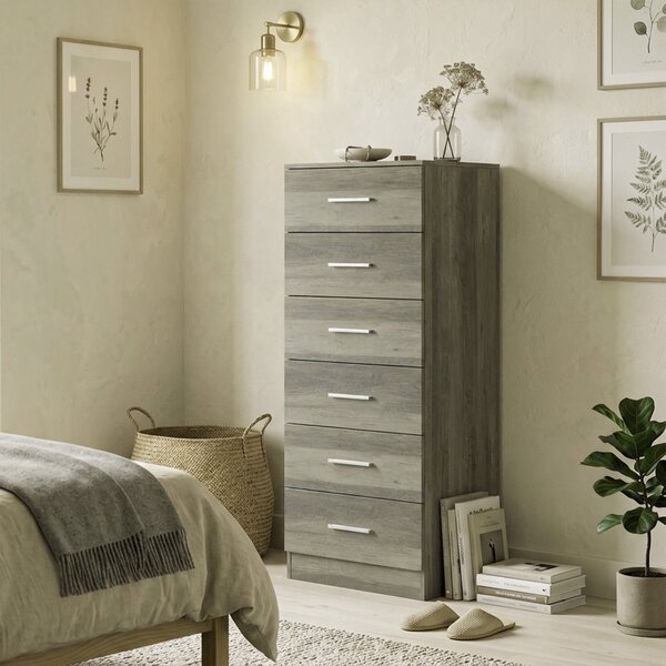 HOMCOM Cassettiera Moderna a 6 Cassetti per Camera, 40x40x110 cm, Grigio | Aosom Italy