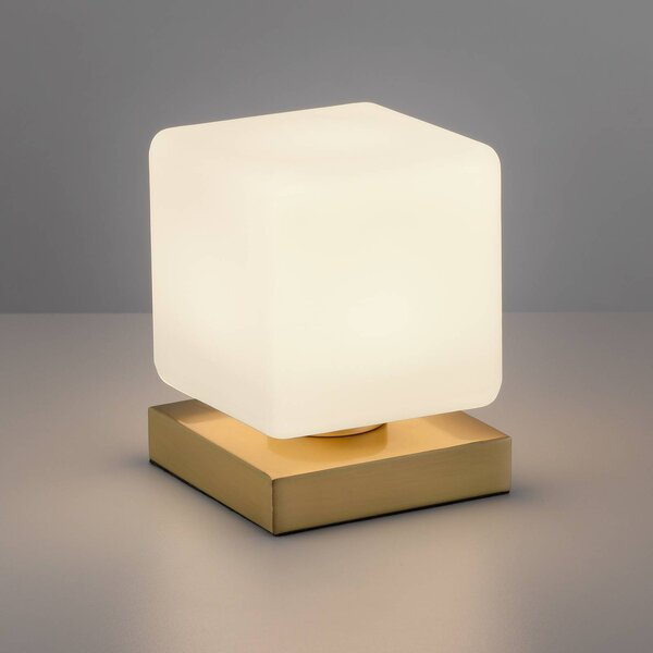 Paul Neuhaus Lampada LED tavolo Dadoa, dimming, ottone satinato