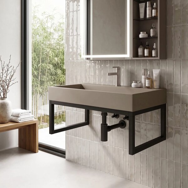 Lavabo in conglomerato Rea GOYA TAUPE 70CM + Supporto