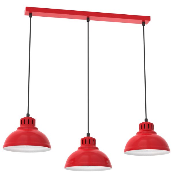 Luminex lampada a sospensione Sven a tre lampadine in acciaio rosso E27 lampada a soffitto apparecchio di illuminazione