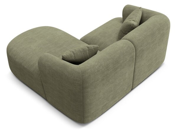 Divano angolare verde (con penisola a destra/con chaise lounge) con rivestimento in velluto a coste Campi – Cosmopolitan Design