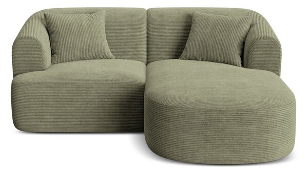 Divano angolare verde (con penisola a destra/con chaise lounge) con rivestimento in velluto a coste Campi – Cosmopolitan Design