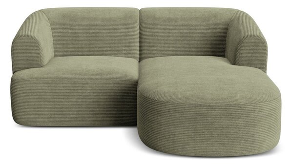 Divano angolare verde (con penisola a destra/con chaise lounge) con rivestimento in velluto a coste Campi – Cosmopolitan Design