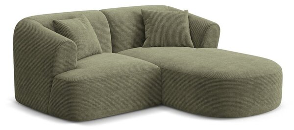 Divano angolare verde (con penisola a destra/con chaise lounge) con rivestimento in velluto a coste Campi – Cosmopolitan Design