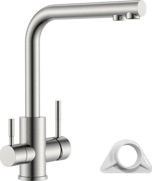 Rubinetto da cucina a tre vie in acciaio inossidabile, rubinetto da cucina 3 in 1 per filtro dell'acqua, rubinetto a tre vie con 2 maniglie, rubinetto da cucina in acciaio inossidabile spazzolato
