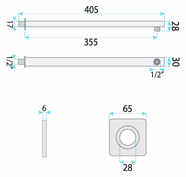 Braccio doccia quadrato REA JS-9022 40cm Chrome