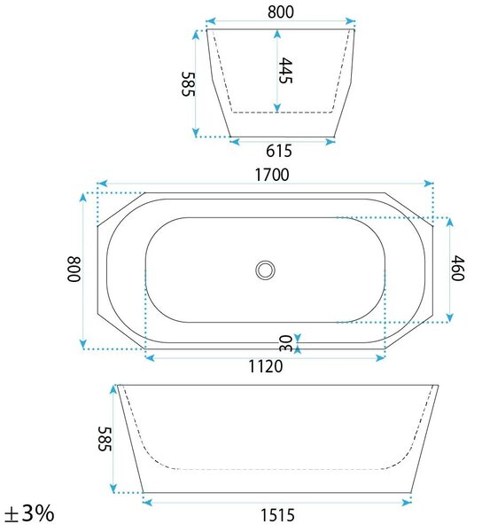 Vasca da bagno freestanding Rea Diamanti 170