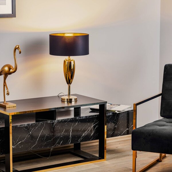 AILATI Mostra Ogiva - lampada da tavolo in tessuto nero e oro
