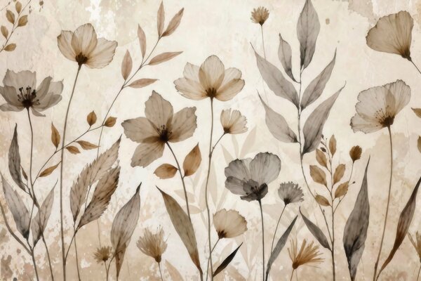 Carta da parati Delicati fiori di campo dipinti ad acquerello in una delicata palette di colori beige, Carta da parati Acquerello, w09875 : Uwalls.it
