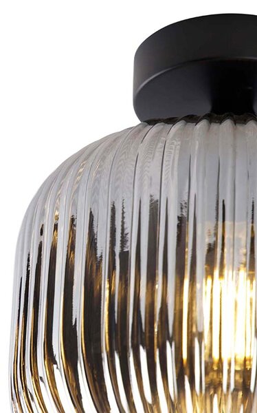 Plafoniera Art Déco nera con vetro fumé - Karel