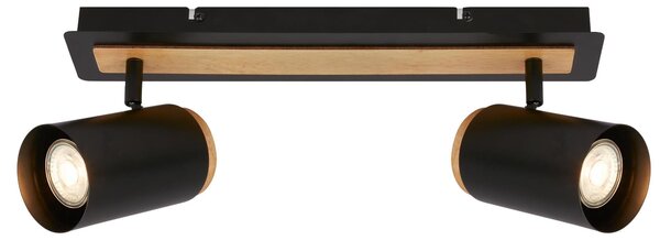 Briloner DUTA Plafoniera, orientabile, attacco GU10, 2 luci, nero-legno, 40 x 14,5 cm