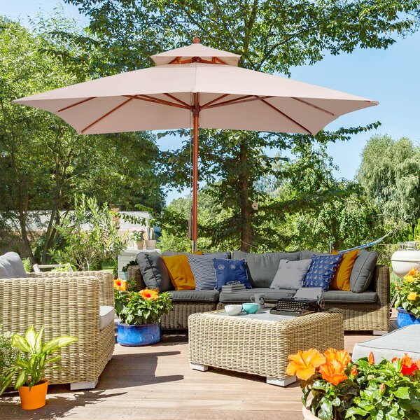 Outsunny Ombrellone da Giardino 3x3m con 8 Stecche in Bamboo e Copertura Parasole a 2 Livelli, Crema|Aosom