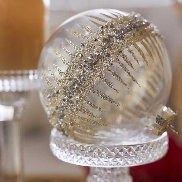 EDG - Enzo de Gasperi Decorazione natalizia palla di natale in vetro con perle Vetro Bianco/Oro