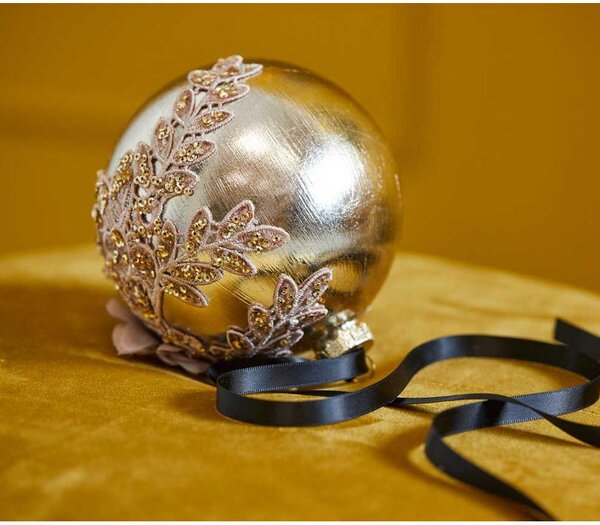 EDG - Enzo de Gasperi Decorazione natalizia palla di natale in vetro ricamata Oro