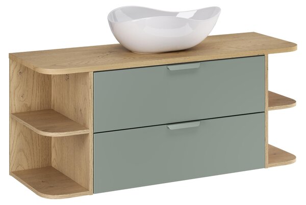 Set da bagno verde da 120 cm con piano in rovere e lavabo Cloud
