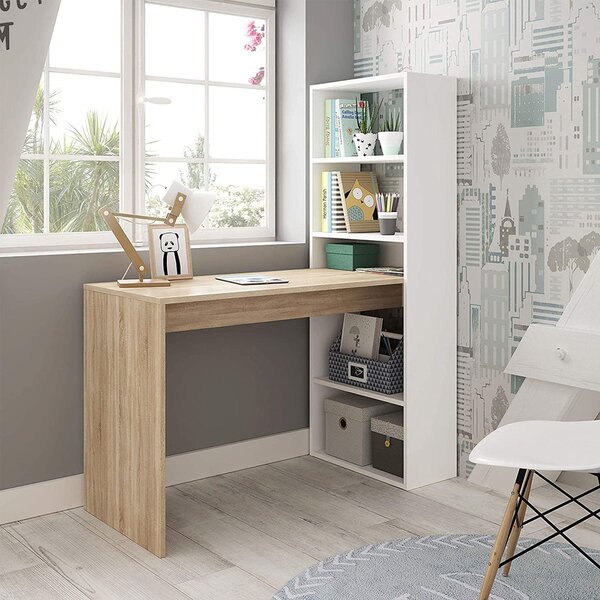 Scrivania Con Scaffale [en.casa] – Bianco, Design Moderno Con Ripiani, Tavolo A L Per Ufficio E Studio, Montaggio A Sinistra O Destra