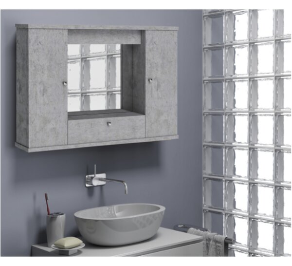 Specchio contenitore 70x22 cm in legno color cemento - Leeds bath