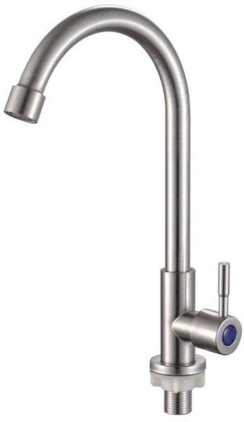 Rubinetto da cucina in acciaio inossidabile, girevole, solo acqua fredda, con manopola girevole