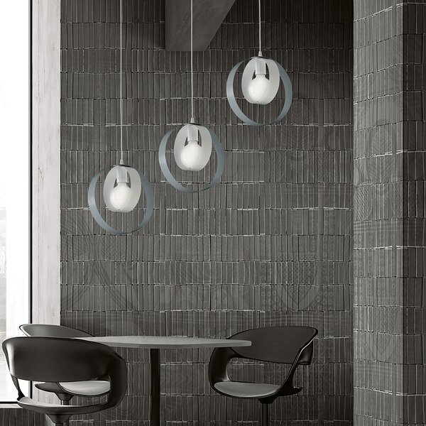 Sospensione Moderna 1 Luce Cerchi Ferro Bianco e Grigio Serie Bolla