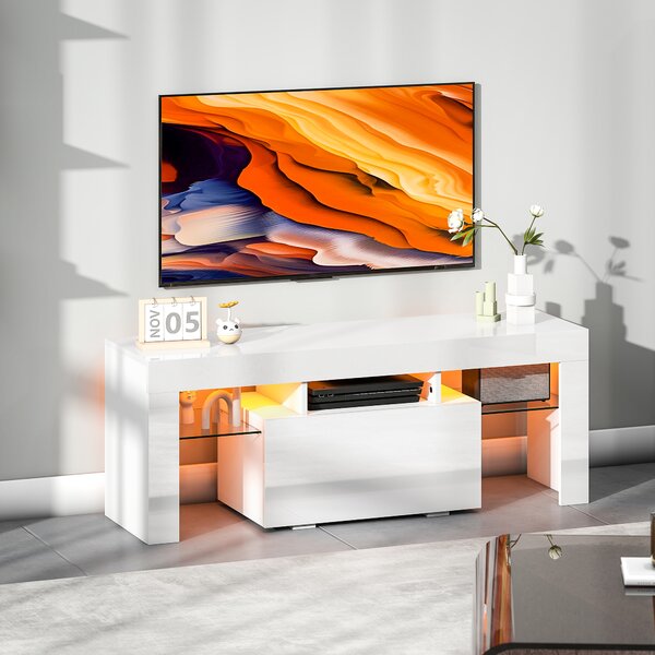 HOMCOM Mobile TV, con illuminazione LED e ripiani in vetro temperato, 120x34x45cm, Bianco | Aosom Italy