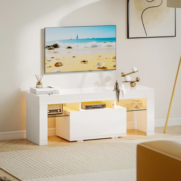 HOMCOM Mobile TV, con illuminazione LED e ripiani in vetro temperato, 120x34x45cm, Bianco | Aosom Italy