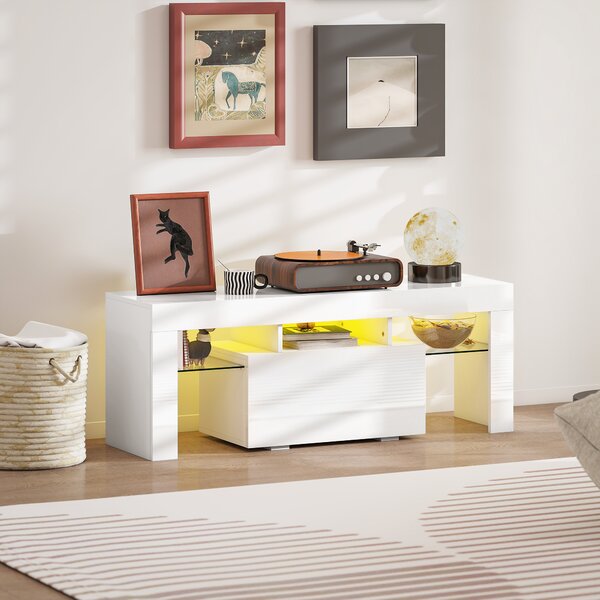 HOMCOM Mobile TV, con illuminazione LED e ripiani in vetro temperato, 120x34x45cm, Bianco | Aosom Italy